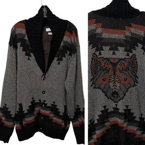 Urban Outfitters Southwestern Aztec Fox Grandpa Sweater Cardigan Sz Medium Rare